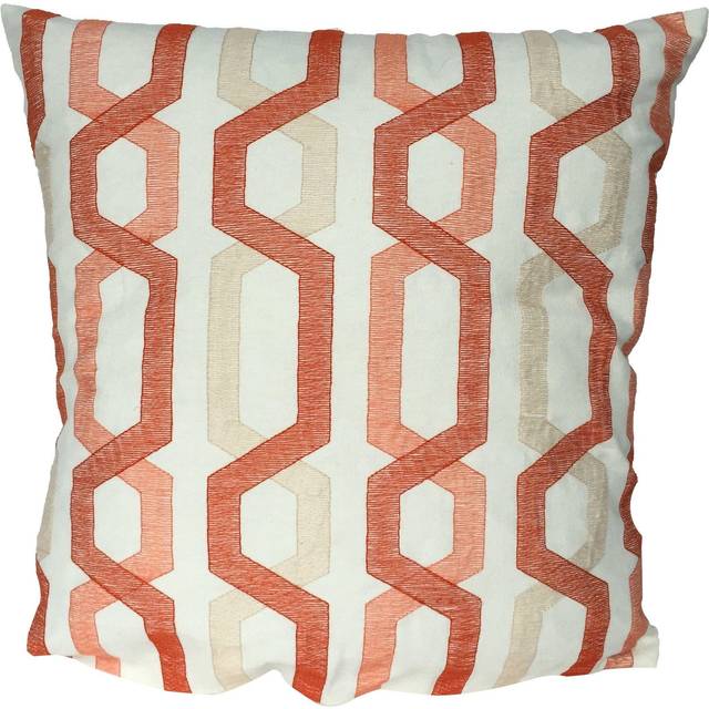 Benjara Contemporary Cotton Pillow with Geometric Embroidery  Red and Cream.