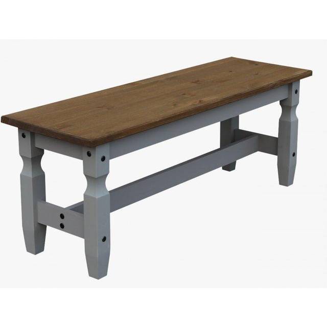 Mercers Furniture Corona Grey Wax 5'0" Dining Bench Long Seating Solid Pine With Mexican Styling, Grey