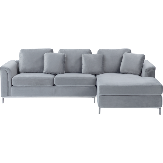 Modern Light Grey Velvet Couch Corner Sofa Silver Legs Left Hand Oslo