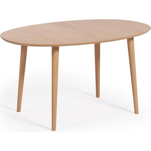Oqui extendable oval table with an oak veneer and solid wood legs, Ã˜ 140 (220) x 90 cm - Brown