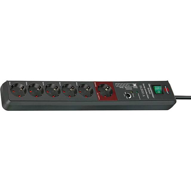 Brennenstuhl Secure-Tec 6-vägs grenuttag med överspänningsskydd och Main Follow-funktion (förlängningssladd med strömbrytare och 3m kabel) antracit