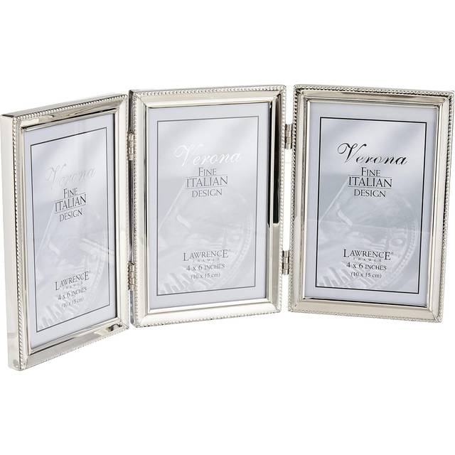 Lawrence Frames 11646T Lawrence Frames Polished Silver Plate 4x6 Hinged Triple Picture Frame  Bead Border Design