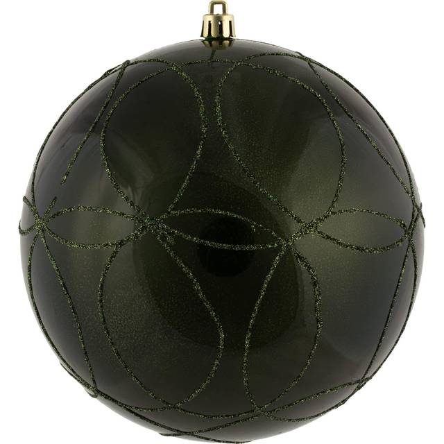 Vickerman N182664D 6 in. Candy Ball Ornament with Circle Glitter Pattern, Moss Green - 3 Per Bag