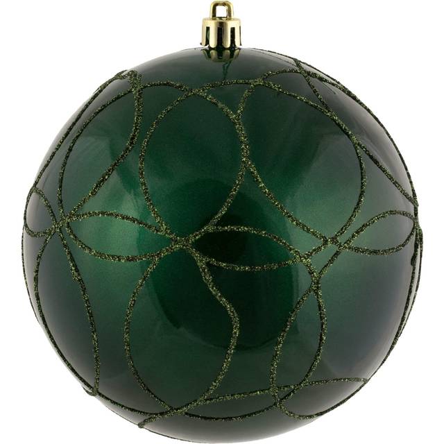 Vickerman N182564D 4.75 in. Candy Ball Ornament with Circle Glitter Pattern, Moss Green - 4 Per Bag