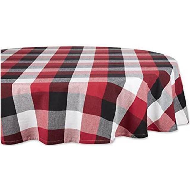 DII Cardinal Red Tri Color Check Tablecloth 70 Round