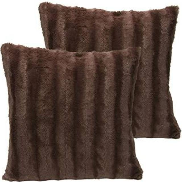 Cheer Collection Faux Fur Throw Pillows - Decorative Pillows for Couch  Bed Throw Pillows  Chocolate Accent Pillows for Bedroom or Living Ro