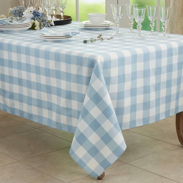 "SARO LIFESTYLE Cotton Blend Buffalo Plaid Tablecloth  70""""""""  Blue"