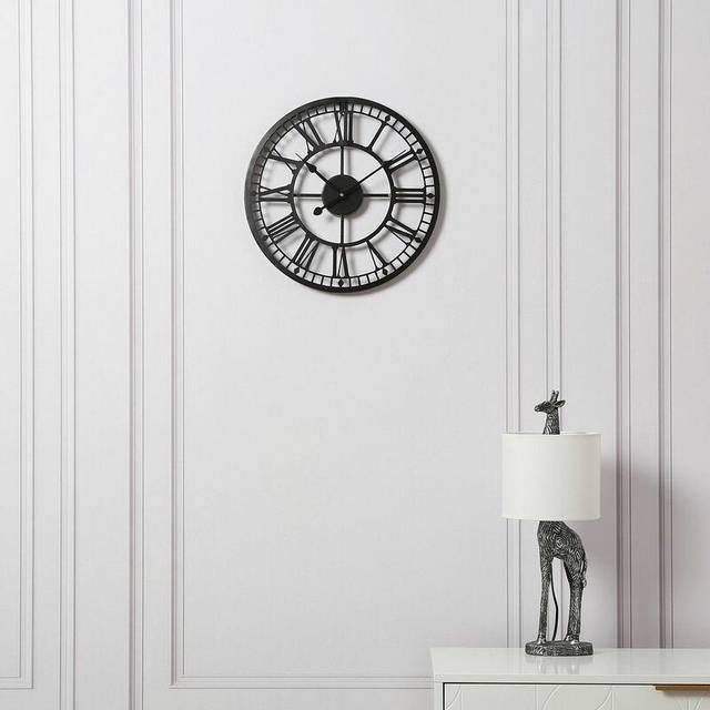 Home Garden Direct Eos - Skeleton Wall Clock With Roman Numerals - 40X40 - Black, Black