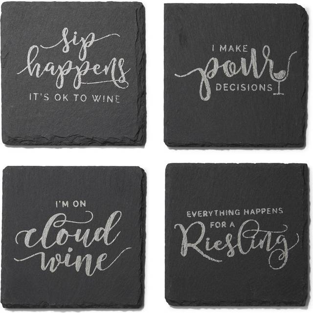 "Cloud Wine  Slate  Coasters Silver Set of 4  Square 4X4"""""