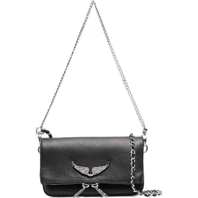Zadig&voltaire Womens Noir Silver Rock Nano Wing-embellished Leather Shoulder Bag 13x27x2cm - NOIR SILVER