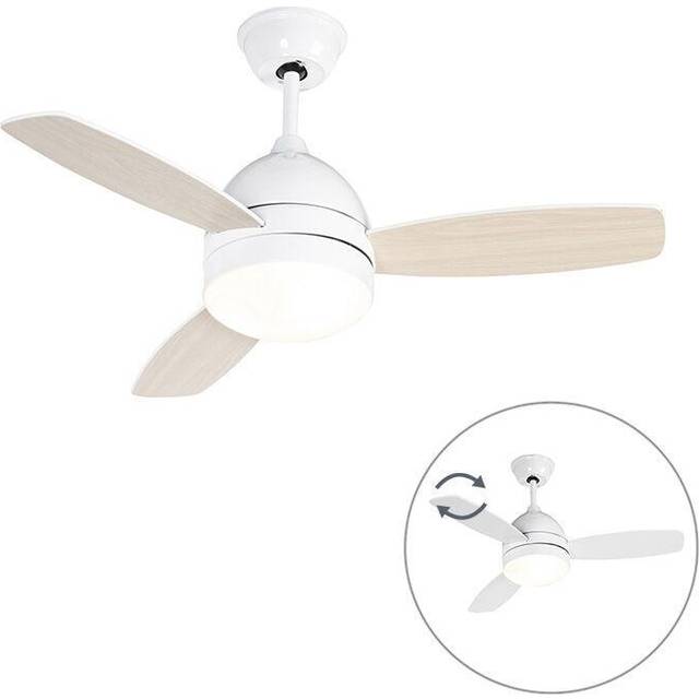 Qazqa - Ceiling Fan White with Wood Print 96cm with Remote Control - Rotar