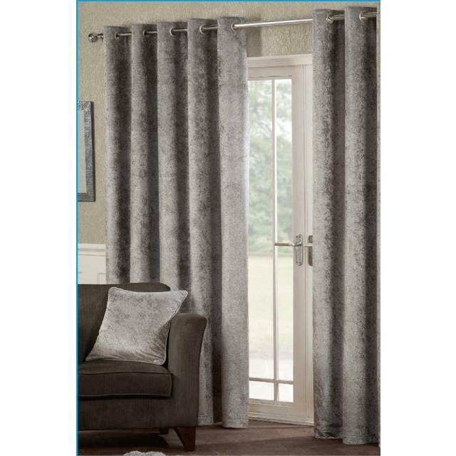 Crushed Velvet Ready Made Eyelet Curtains Silver