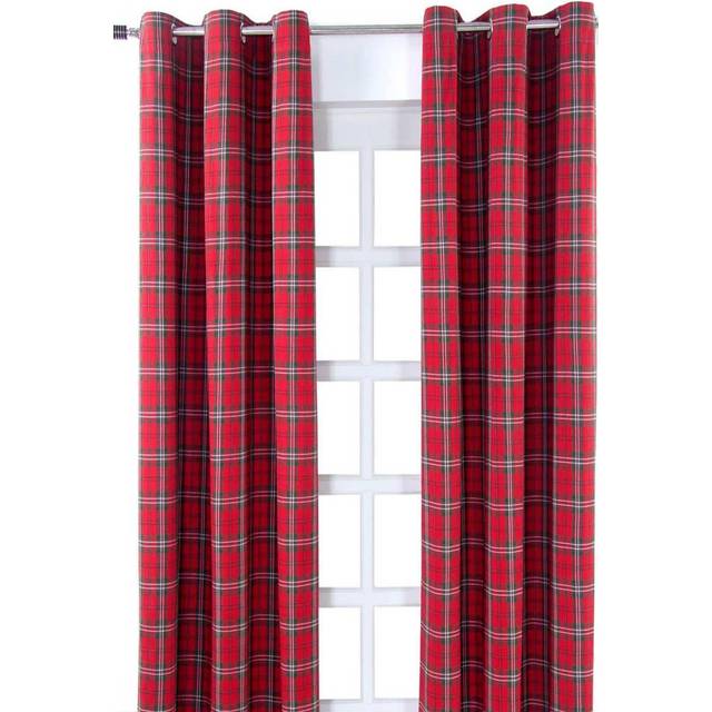 Edward Tartan Check Ready Made Eyelet Curtain Pair, 137 x 182 cm Drop - Red