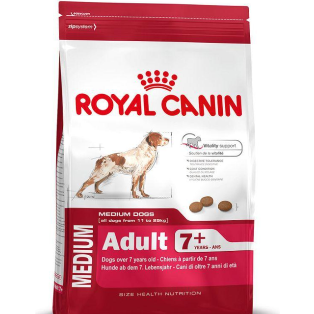 Royal Canin Medium Adult 7+ hundfoder. Förpackning: 15 kg