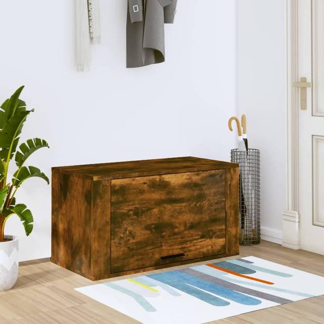 vidaXL Wall-mounted Shoe Cabinet Smoked Oak 70x35x38 cm Solid Wood Pine - Brown