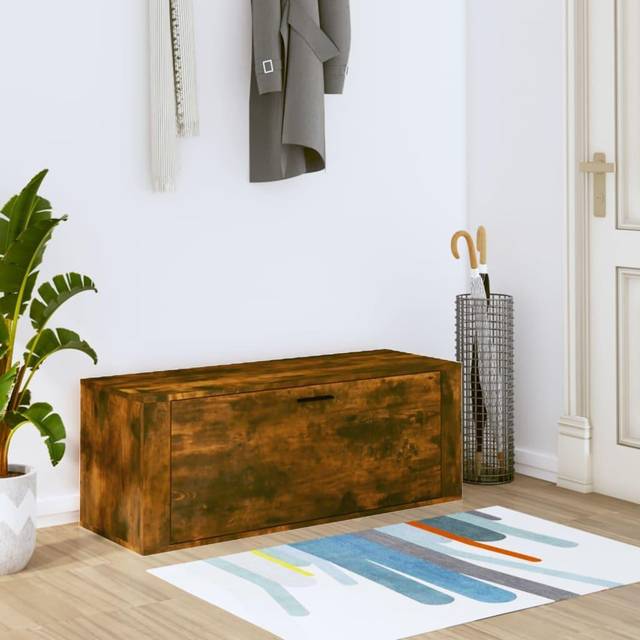 vidaXL Wall Shoe Cabinet Smoked Oak 100x35x38 cm Engineered Wood - Brown