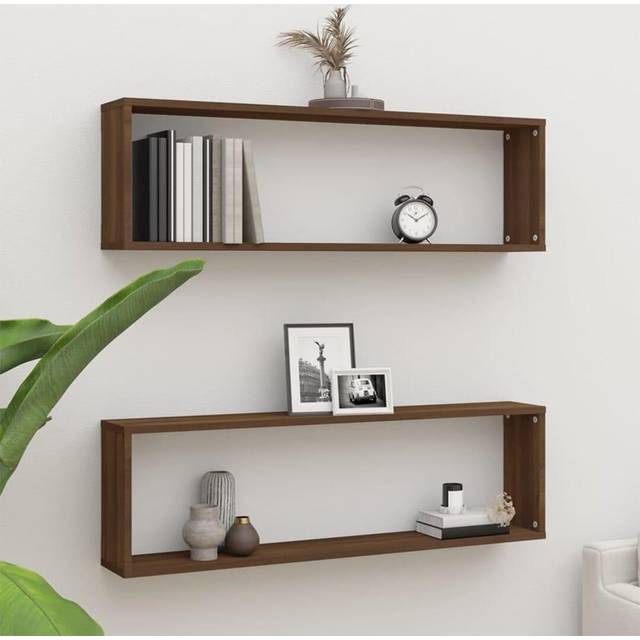 vidaXL Wall Cube Shelves 2 pcs Brown Oak 100x15x30 cm Engineered Wood