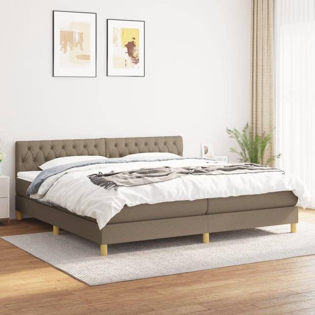 Ramsäng med madrass taupe 200x200 cm tyg