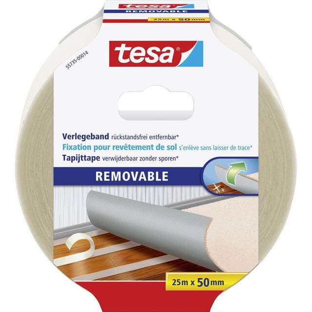 Tesa 55735-14 Flooring Tape With Residue-Free Removal, White, 25 m x 50 mm