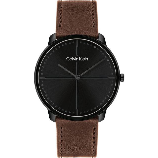 Calvin Klein Iconic Black IP 40 MM Case Watch with Leather Strap (Model: 25200155)