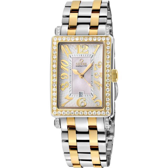 Womens Ave of Americas Mini Two toned IPYG Stainless Steel Diamond Case, White MOP Dial Swiss Quartz Watch - Metallics - One Size