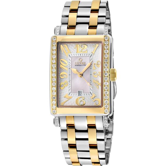 Gevril Ave of Americas Mini WoMens Swiss Quartz Two toned IPYG Stainless Steel Diamond Case, White MOP Dial Watch - Gold - One Size
