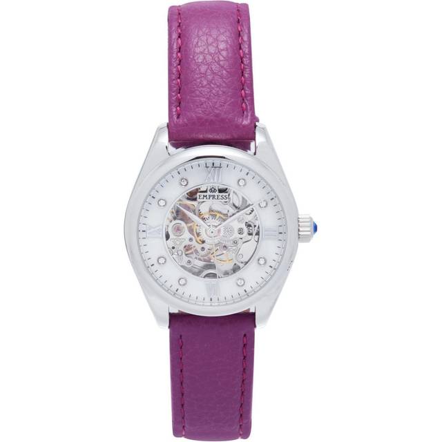 Empress Womens Magnolia Automatic MOP Skeleton Dial Leather-Band Watch - Purple Stainless Steel - One Size