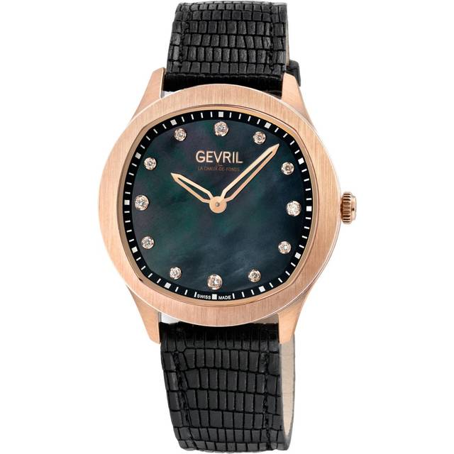 Womens Morcote Swiss Diamond Black MOP Italian 10057 Leather Swiss Quartz Watch - One Size