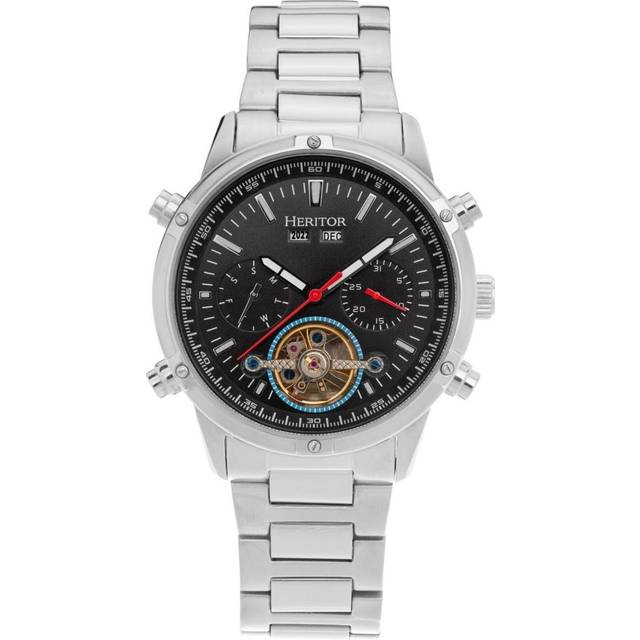 Heritor Automatic Mens Wilhelm Semi-Skeleton Bracelet Watch w/Day/Date - Blue Stainless Steel - One Size