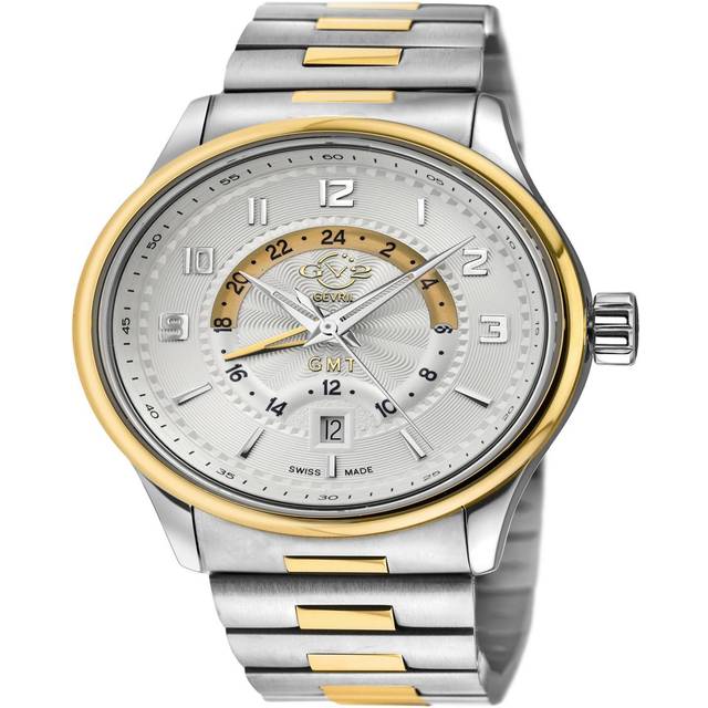 Gv2 Mens Giromondo 42307B Swiss Quartz Silver Dial Two Tone Stainless Steel Date Watch - One Size