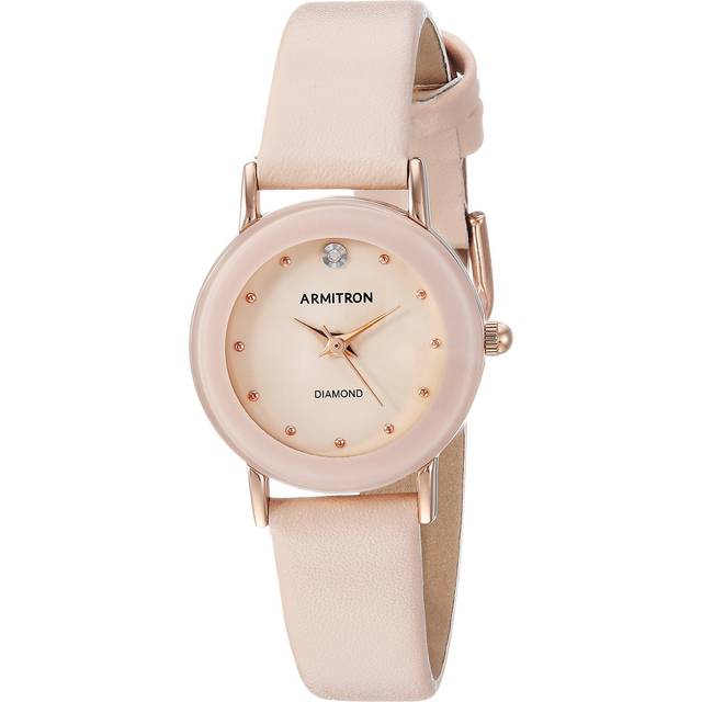 Armitron damklocka med urtavla i äkta diamant och läderarmband, 75/2447, Rödrosa/roséguld
