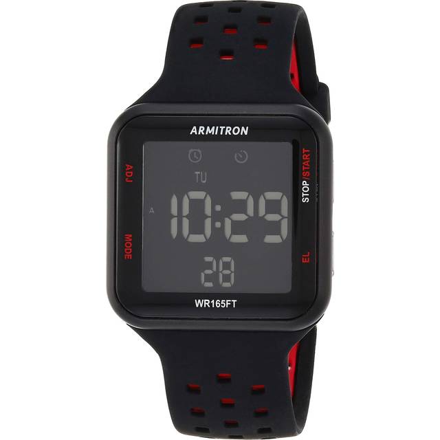 Armitron Sport Unisex 40/8417BRD Red Accented Digital Chronograph Black Perforated Silicone Strap Watch