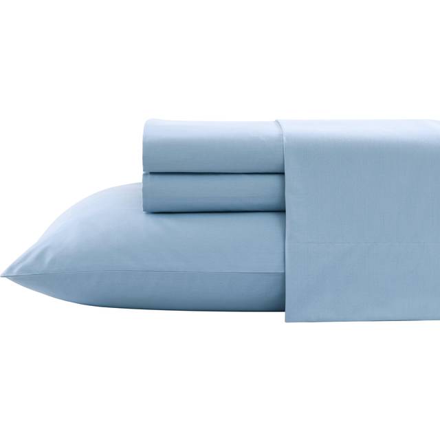 Nautica Queen Sheet Set  Cotton Percale Bedding Set  Crisp  Cool  Lightweight  Breathable Solid Light Blue  Queen