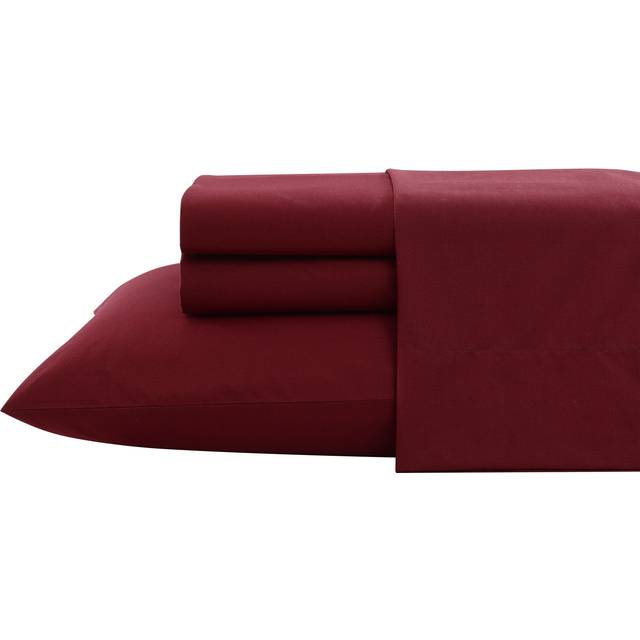 Nautica  Twin Sheet Set  Cotton Percale Bedding Set  Crisp  Cool  Lightweight  Breathable Solid Dark Red  Twin