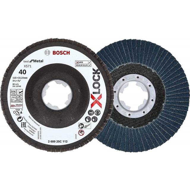 Bosch Professional 2 x Flap Disc XLOCK 115 mm grit size K40 bore 2223 mm angled angle grinder accessories