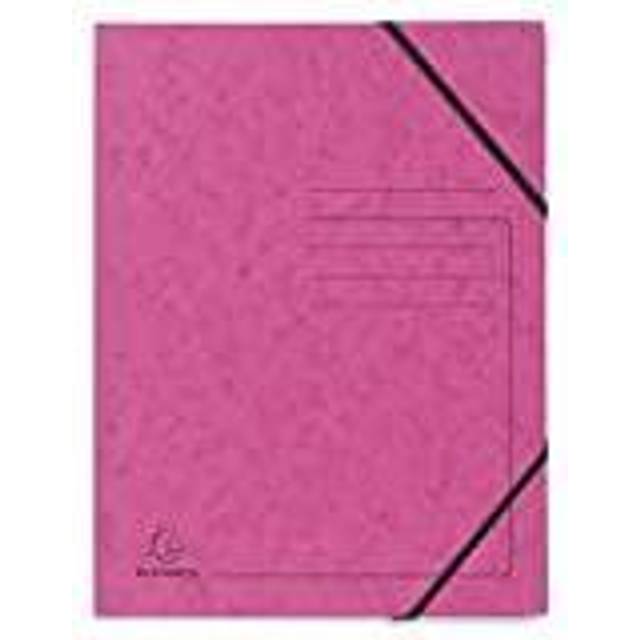 Exacompta - Ref 555420E - set med 5 luckfria elastiska mappar med linjetryck på omslaget för identifiering av blankkort 355gm2 för arkivering av A4-dokument rosa