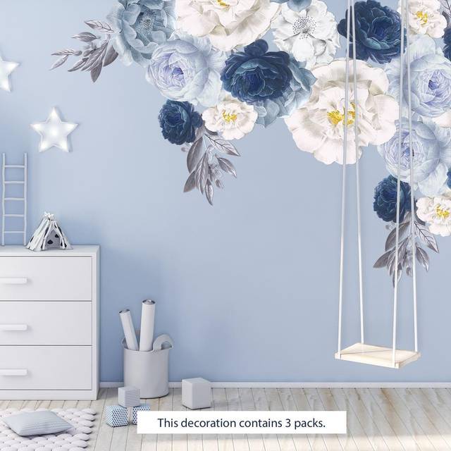 Walplus Flower Theme Peonies Self Adhesive Wall Stickers - Blue - 145 x 100cm