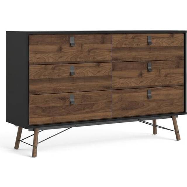 Ry Wide Double Chest Of Drawers 6 Drawers In Matt Black Walnut