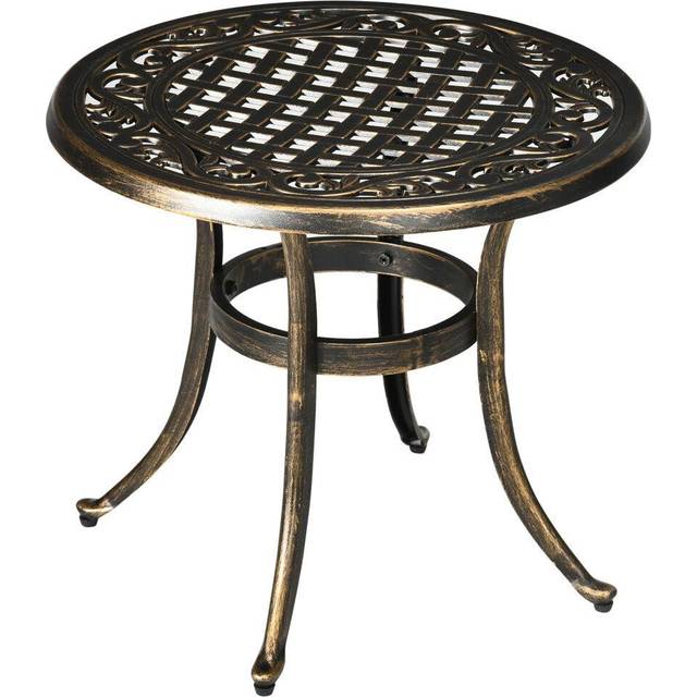Outsunny Industrial Garden Side Table, Round Hollow Top Design Patio End Table With Cast Aluminum Frame, Bronze