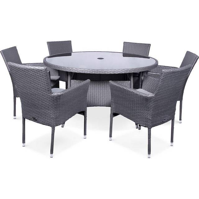 Royalcraft Malaga 6 Seater Stacking 140cm Round Dining Set - Black, Grey
