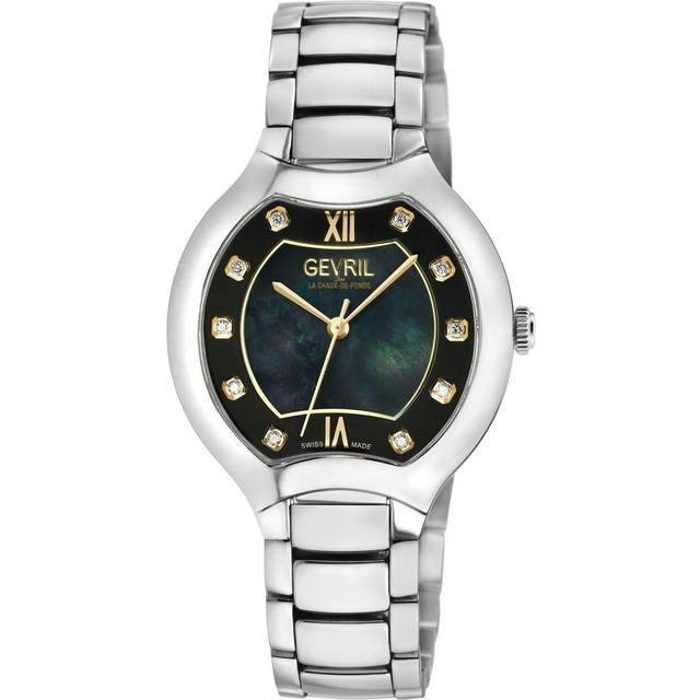 Womens Lugano Swiss Diamond MOP Dial Swiss Quartz Watch - Black - One Size