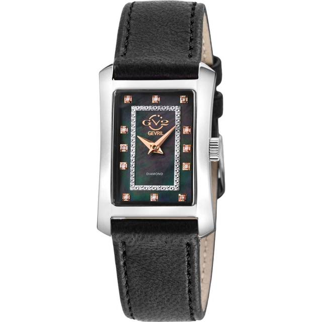 Gevril GV2 by Womens 14601 Luino Swiss Quartz Diamond White MOP Dial, Genuine Italian Leather Black Watch - One Size
