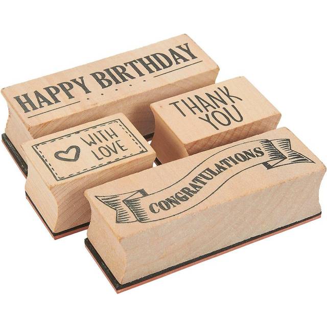Juvale 4Piece Card Making Stamps Set  Wood Mounted Rubber Stamps for Card Making  DIY Crafts  Scrapbooking  Happy Birthday  T