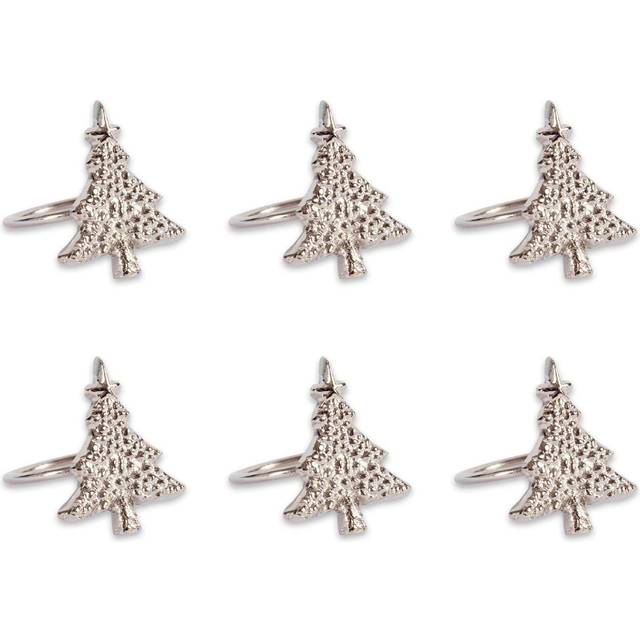DII christmas Thanksgiving Holiday Tabletop DAcor collection Decorative Napkin Ring Holder Set  2 Diameter  Silver christmas Tree  6 Piece