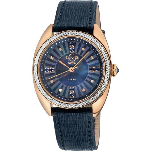 Womens Palermo Diamond , MOP Black Dial, Genuine Black Handmade Leather Strap Swiss Quartz Watch - Blue - One Size