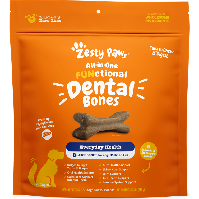 Zesty Paws All-in-One FUNctional Dental Bones Dental Chews for Large Dogs 8 Large Bones