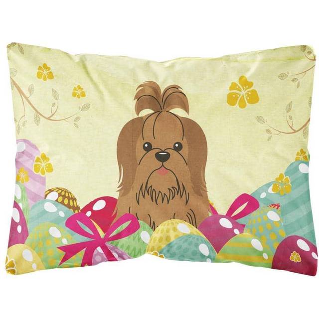 Caroline's Treasures BB6086PW1216 Easter Eggs Shih Tzu Silver Chocolate Canvas Fabric Decorative Pillow  Multicolor  12Hx16W