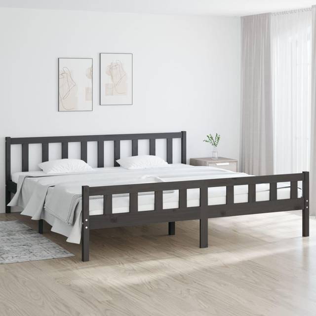 vidaXL Bed Frame without Mattress Grey Solid Wood Super King