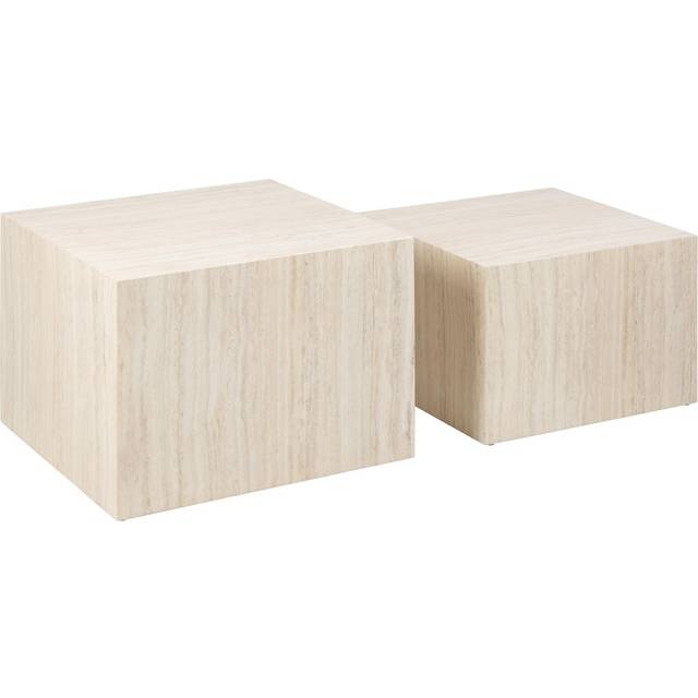 Dice Square Coffee Table Set In Light Travertine Effect
