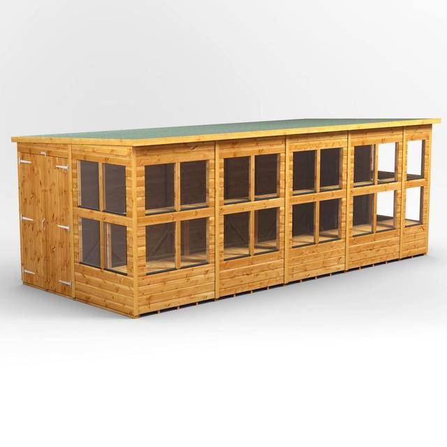 Powersheds Pent Roof Double Door Potting Shed 18ft x 8ft, Golden Brown Scandinavian Timber